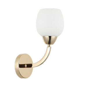 Tronic Golden Wall Light – Curved Arm with Frosted Globe Shade