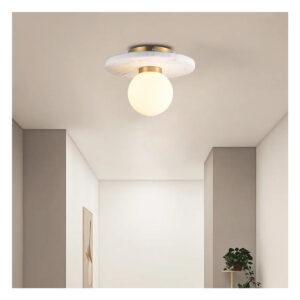 Tronic Modern Marble and Brass Ceiling Light with Frosted Glass Globe