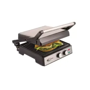 Silverdome 4-Slice Panini Grill Sandwich Maker Non-Stick Plates & 180° BBQ Opening with Drip Tray PAG-200