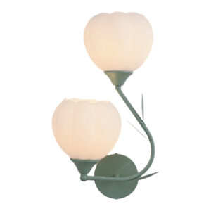 Tronic Double Tulip Wall Light – Frosted Shades with Leaf Arm