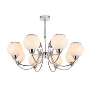 Africab Chandelier E27 8 Holder Chrome White Glass
