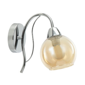 Tronic Modern Silver Wall Light With Amber Glass Globe Shade