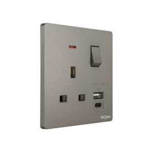 Tronic Grey - Single Switch Socket with USB + Type C