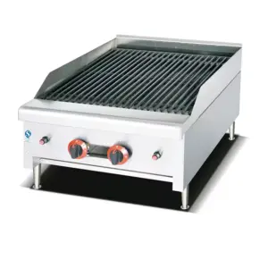 Commercial Kitchen Equipment Commercial Electric Bbq Grill 2 Burner Gas 60000BTU, Stainless Steel, LPG-powered, Cast Iron Burners WG-G249A