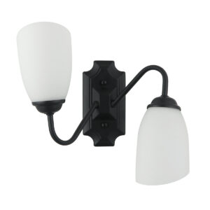 Tronic Modern Black Double Wall Sconce with Frosted Glass Shades