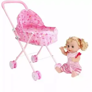 Toys Adorable Baby Doll Stroller Playset with Doll – Cute Pink Push Pram for Kids