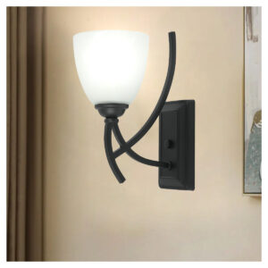 Tronic Modern Black Wall Light with Frosted Glass Shade Decorative