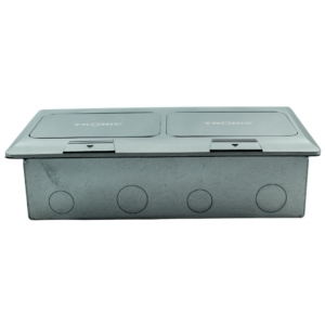 Tronic Dual Pop-Up Floor Box – Silver Finish, 8-Way Modular, 220×120mm