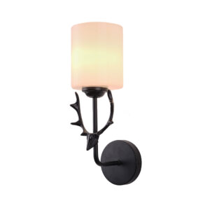 Tronic Minimal Black Wall Fixture with Vertical White Glass Shade