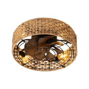 Tronic Ceiling Light with Fan – Natural Rattan Design