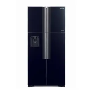 Hitachi Refrigerator 690 Ltrs. 4 Side By Side Door Refrigerator, Dual Fan Cooling, Stabilizer Free, LED Control Light, LED Light, Automatic Ice Maker & Water Dispenser, Tempered Glass Shelves, Glass Black finish R-W800PU7 GBK