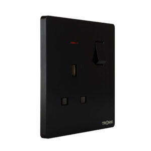 Tronic Black - Single Switch Socket With Neon