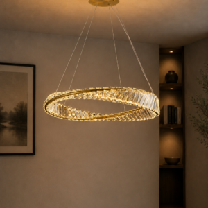Tronic Modern Crystal Ring Pendant Light – Gold LED Chandelier