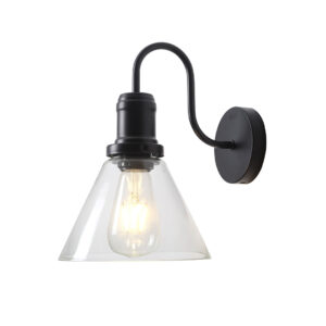 Tronic Curved Black Wall Light with Flared Glass Shade