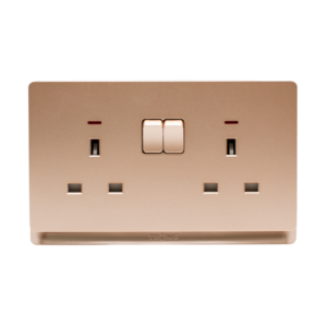 Tronic Gold 2-Gang Switched Socket with Neon – Single Pole