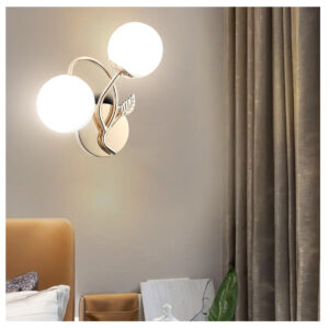 Tronic Modern Double-Globe Wall Lamp Golden Frosted Glass Light with Leaf Design