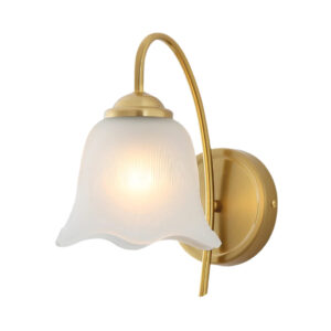 Tronic Vintage Brass Wall Light with Floral Frosted Glass
