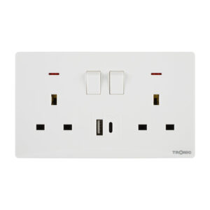 Tronic Glossy White - Twin Switch Socket with USB + Type C