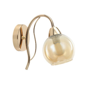 Tronic Modern Golden Wall Light With Amber Glass Globe Shade