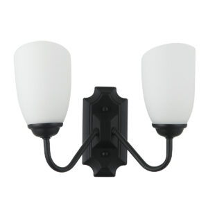 Tronic Modern Black Double Wall Light with Frosted Glass Shades
