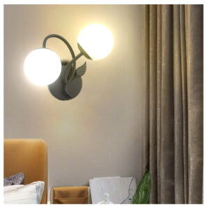 Tronic Modern Double Globe Wall Lamp Black Frosted Glass Light with Leaf Design