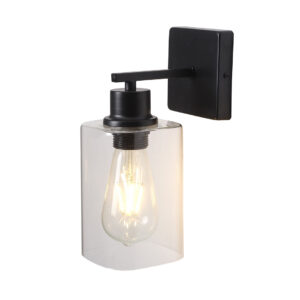 Tronic Straight Black Wall Light with Square Glass Shade