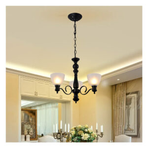 Tronic Chandelier featuring frosted glass Light shades and a black