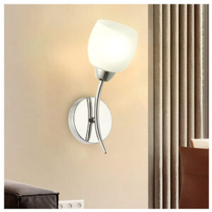 Tronic Silver Modern Chrome Wall Lamp Sconce With Frosted Glass Shade