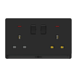 Tronic 2-Gang Switched Socket with Neon – Black