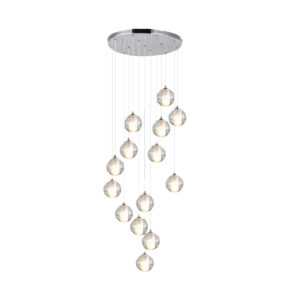Tronic 14-Globe Crystal Spiral Pendant Chandelier with Chrome Finish