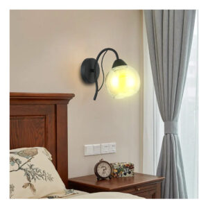 Tronic Modern Black Wall Light With Amber Glass Globe Shade
