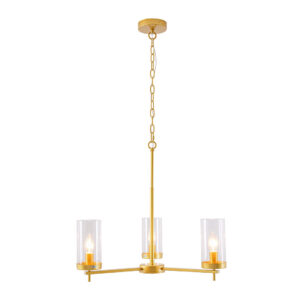 Tronic Golden 3-Light Pendant Lamp with Clear Glass Shades (E14)
