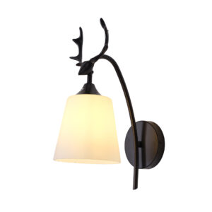 Tronic Classic Black Wall Fixture with Soft White Glass Shade