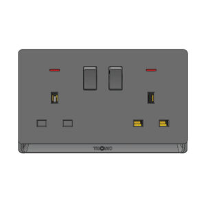 Tronic Grey Double Socket with Neon Light Indicator – 2 Gang, 13A