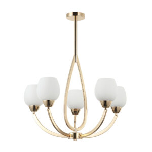 Tronic Gold & White 5-Light Pendant with Frosted Glass Shades