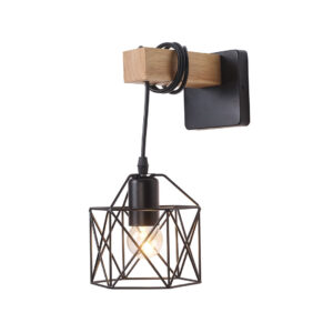 Tronic Black Geometric Wall Light with Wooden Accent