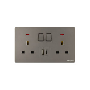 Tronic Grey - Twin Switch Socket with USB + Type C