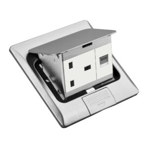 Tronic Stainless Steel Access Floor Socket – 13A Socket + RJ45, Pop-Up Type