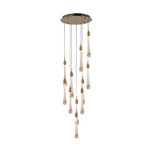 Tronic Luxury Cascading LED Chandelier Gold Multi-Drop Pendant Light 12 Lamp