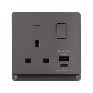 Tronic 13A Single Socket with USB & Type-C – Grey