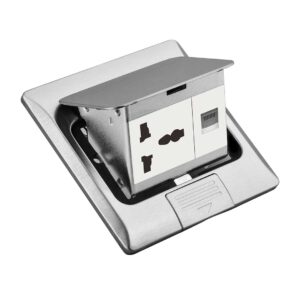 Tronic Stainless Steel Access Floor Socket – 13A Universal Socket + RJ45 BF POPU-06-UN