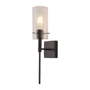 Tronic Decorative Wall Light – Black Frame with Clear Glass Cylinder Shade