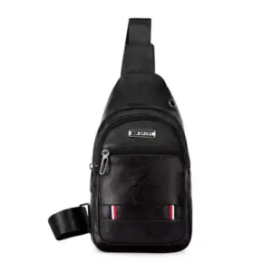 Generic Men's Travel Crossbody Bag PU Leather Chest Bag Black Waterproof Wtb030
