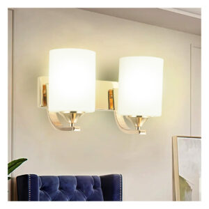 Tronic Modern Double Wall Light with Frosted Glass Shades Gold Metal Finish