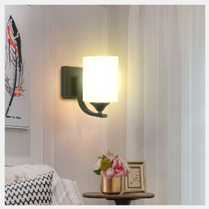 Tronic Cylindrical Frosted Glass Shade Wall Lamp Robust Black Metal