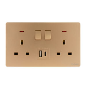 Tronic Gold - Twin Switch Socket with USB + Type C