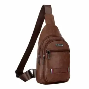 Generic Men's Travel Crossbody Bag PU Leather Chest Bag Dark Brown Waterproof Wtb030