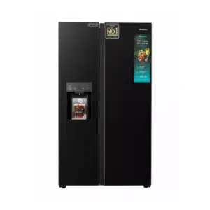 Hisense Refrigerator 503L Side by Side Door, Water & Ice Dispenser, LED Touch Control Panel, Mirror Black RS528P5GB