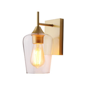 Tronic Straight Gold Wall Light with Cylinder Glass Shade
