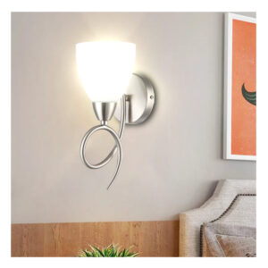Tronic Modern Silver Wall Light With Frosted Glass Shade